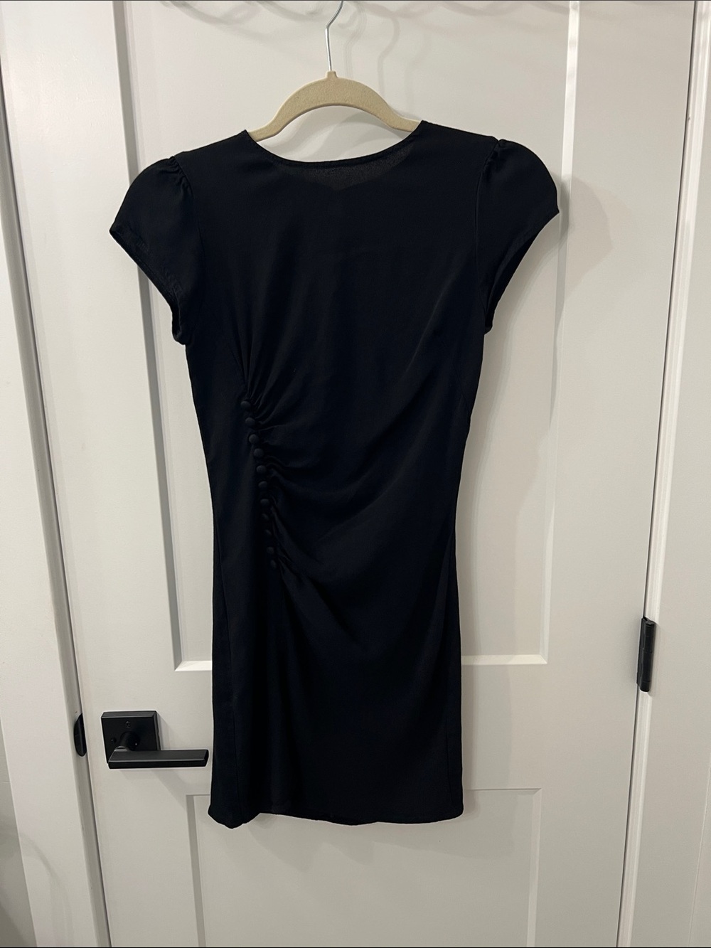 Reformation Black Short Sleeve Ruched Mini Dress
